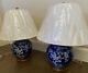2 X Ralph Lauren Blue Porcelain Table Lamp White Cherry Blossoms Hand Painted Bn