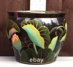 20th Century Floor Jardinière Chinese Ceramic Planter Birds Lotus Fish Bowl