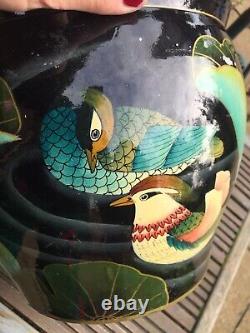 20th Century Floor Jardinière Chinese Ceramic Planter Birds Lotus Fish Bowl