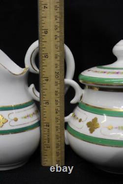 25pc 1860's Antique Hand Painted French Porcelain Green GILT Dessert/Tea Set