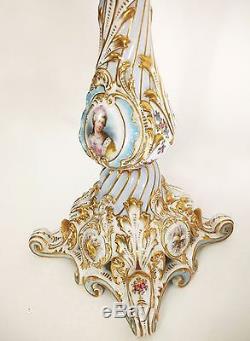 28.35 tall rare hand painted French porcelain Lamp, late19th to early 20th