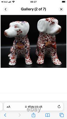 2x Vtg YAYOU ZHEN CANG DOGS Chinese Hand Painted Imari CERAMIC