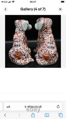 2x Vtg YAYOU ZHEN CANG DOGS Chinese Hand Painted Imari CERAMIC