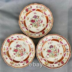 3 Antique 18thc Chinese Porcelain PlatesHand Painted Flowers16cmGold Gilt