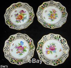 4 Antique Dresden Pocelain Hand Painted Reticulated Plates (Carl Thieme) 19th c