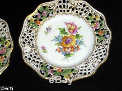 4 Antique Dresden Pocelain Hand Painted Reticulated Plates (Carl Thieme) 19th c