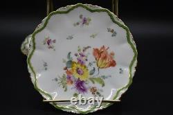 (4) Dresden German Hand Painted Flowers Green & Gold 6 Bread Plates