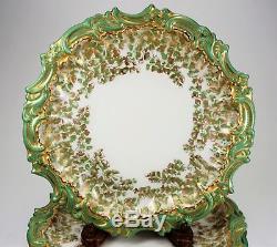 4 T&V Limoges Hand Painted Porcelain Cabinet Plates Green Gold Foliage Pretty