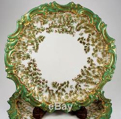 4 T&V Limoges Hand Painted Porcelain Cabinet Plates Green Gold Foliage Pretty