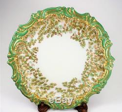 4 T&V Limoges Hand Painted Porcelain Cabinet Plates Green Gold Foliage Pretty