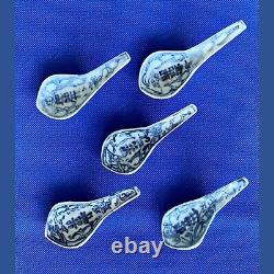 5 Antique Hand Painted Qing Dynasty Shipwreck Cargo Chinese Porcelain Spoons