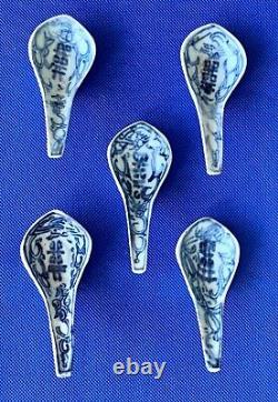 5 Antique Hand Painted Qing Dynasty Shipwreck Cargo Chinese Porcelain Spoons