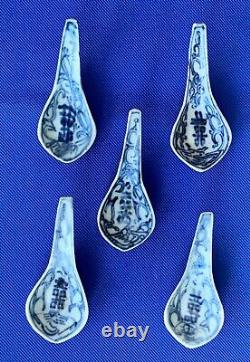 5 Antique Hand Painted Qing Dynasty Shipwreck Cargo Chinese Porcelain Spoons
