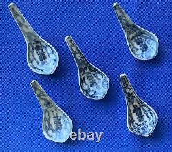 5 Antique Hand Painted Qing Dynasty Shipwreck Cargo Chinese Porcelain Spoons