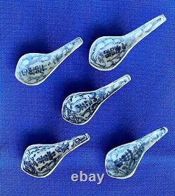 5 Antique Hand Painted Qing Dynasty Shipwreck Cargo Chinese Porcelain Spoons