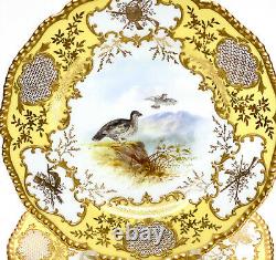 5 Coalport England Porcelain Hand Painted Dessert Plates, circa 1900. Birds