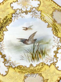 5 Coalport England Porcelain Hand Painted Dessert Plates, circa 1900. Birds