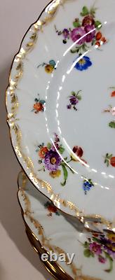 5 Richard Klemm Dresden Hand Painted Dinner Plates Scattered Floral c. 1888-1916