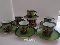 6 Antique Hand Painted Victoria Schmidt &Co Austria, Murphy- Coffee Cups Saucers