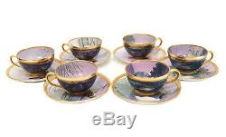 6 Dresden Ambrosius Lamm Hand Painted Porcelain Cup & Saucers, c1900. Birds