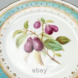 6 European Hand Painted Fruit Porcelain Dessert Plates Blue c. 1900