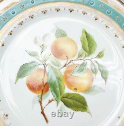 6 European Hand Painted Fruit Porcelain Dessert Plates Blue c. 1900