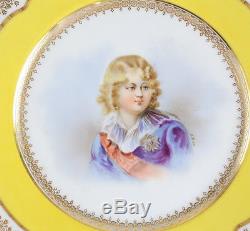6 Sevres France Porcelain Hand Painted Portrait Plates, c. 1900 Signed O Brun