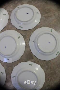 7 Uncommon HEREND Hand Painted Flowers Porcelain Plates 7 3/8