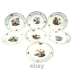 7X antique Meissen porcelain plates hand-painted with insects and birds C. 19thC