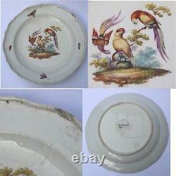 7X antique Meissen porcelain plates hand-painted with insects and birds C. 19thC