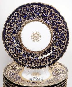 8 Antique Hand Painted Nippon Porcelain Cabinet Plates Heavy Gold On Cobalt