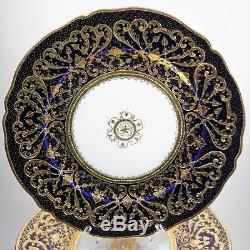 8 Antique Hand Painted Nippon Porcelain Cabinet Plates Heavy Gold On Cobalt