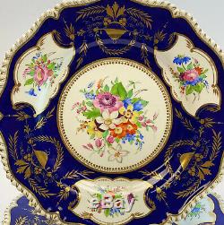 8 Royal Worcester England Porcelain Hand Painted Dinner Plates, c. 1860. Florals
