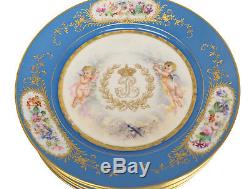 8 Sevres Hand Painted Porcelain Chateau Des Tuileries Cabin Plates, Signed