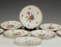 8pc Richard Klemm Dresden Porcelain Hand painted Floral Plates Twist fluted rims