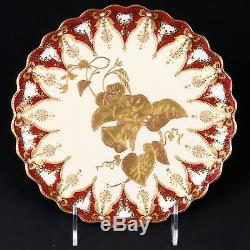 9 Antique Copeland Spode Hand Painted Gilded and Jeweled Dessert Plates, gilt