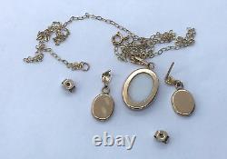 9ct Gold Vintage Hand Painted Porcelain Miniature Pendant Necklace & Earring Set