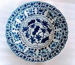 A 14 Chinese Export Underglazed Blue Grape Vine Blossoms Hand Painted Charger