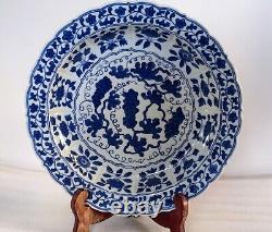 A 14 Chinese Export Underglazed Blue Grape Vine Blossoms Hand Painted Charger