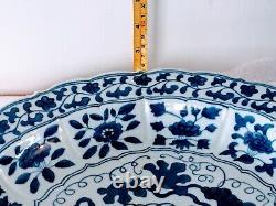 A 14 Chinese Export Underglazed Blue Grape Vine Blossoms Hand Painted Charger