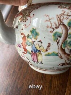 A Chinese rare large Canton famille rose + gilt teapot and cover 18th C Qianlong