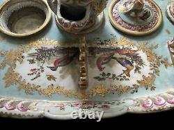 A/F. Antique 19th C hand painted porcelain Inkwell On tray stand