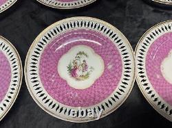 A/F Meissen Germany Reticulated Hand Painted Porcelain Dessert Part Set