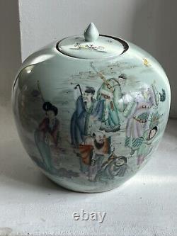 A Large 19th century Chinese Lidded Ginger Jar Hand Painted Beautiful Example