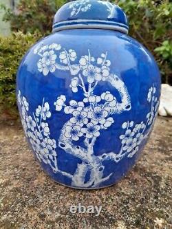 A Large Vintage Chinese 20th Century, Blue & White Prunus Jar / 26 cm Vase