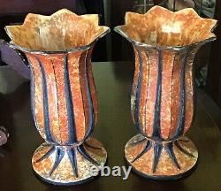 A Pair Of 10 Tall Antique Hand Painted Czeckoslackian Vases