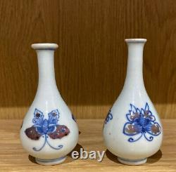 A Pair Of Chinese underglaze Blue And Copper-red Butterfly Vases, Kangxi Period
