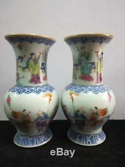 A Pair Of Exquisite Chinese Famille Rose Porcelain Figures Vases Marks TongZhi