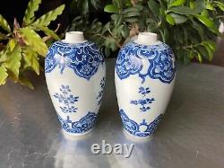 A Pair of Chinese Kangxi Period Blue and White Floral Ovoid Vases