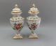 A Pair Of Continental Porcelain Hand Painted Vases/urns With Covers French